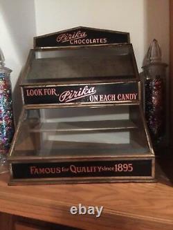 Vintage Country Store PIRIKA CHOCOLATE Tin & Glass Counter Top display