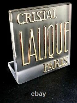 Vintage Cristal Lalique Counter Top Store DisplayGold Relief Frosted Glass 4