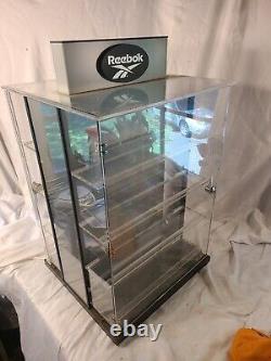 Vintage Double-Sided REEBOK COUNTERTOP SWIVEL DISPLAY CASE (RARE) with keys