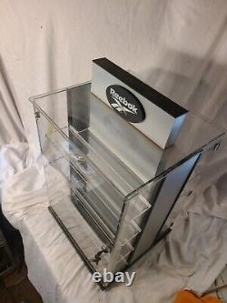 Vintage Double-Sided REEBOK COUNTERTOP SWIVEL DISPLAY CASE (RARE) with keys