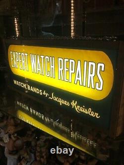 Vintage EXPERT WATCH REPAIR Jacques Kreisler Reverse Glass Lighted Store Sign