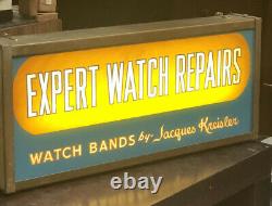 Vintage EXPERT WATCH REPAIR Jacques Kreisler Reverse Glass Lighted Store Sign