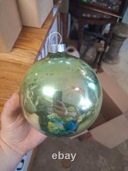 Vintage Early SHINY BRITE Glass Christmas Ornament Green Jumbo Store Display