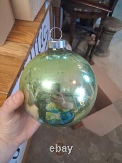 Vintage Early SHINY BRITE Glass Christmas Ornament Green Jumbo Store Display