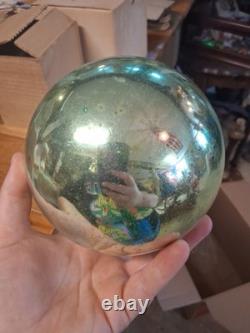 Vintage Early SHINY BRITE Glass Christmas Ornament Green Jumbo Store Display