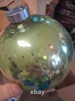 Vintage Early SHINY BRITE Glass Christmas Ornament Green Jumbo Store Display