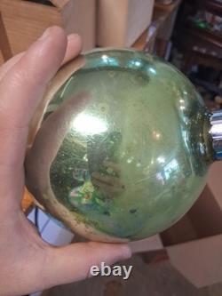 Vintage Early SHINY BRITE Glass Christmas Ornament Green Jumbo Store Display