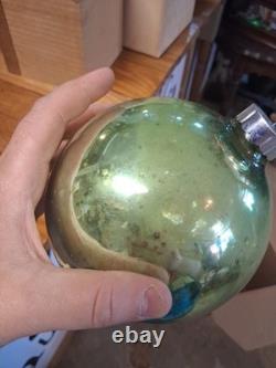 Vintage Early SHINY BRITE Glass Christmas Ornament Green Jumbo Store Display