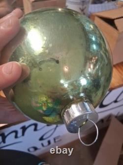 Vintage Early SHINY BRITE Glass Christmas Ornament Green Jumbo Store Display