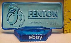 Vintage Fenton Rectangle Logo Dealer Sign Sapphire Blue Opalescent Glass #9799BX