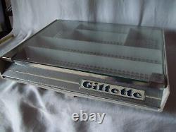 Vintage GILLETTE STORE COUNTERTOP RAZOR DISPLAY CASE With Glass Top 2.5x14x17