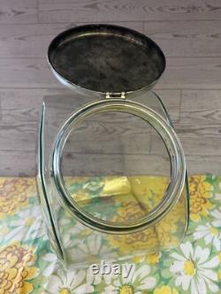 Vintage General Store Counter Glass Slanted Penny Candy Jar Flip Top Metal LID
