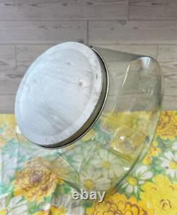 Vintage General Store Counter Glass Slanted Penny Candy Jar Flip Top Metal LID