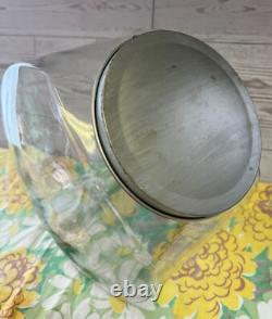 Vintage General Store Counter Glass Slanted Penny Candy Jar Flip Top Metal LID