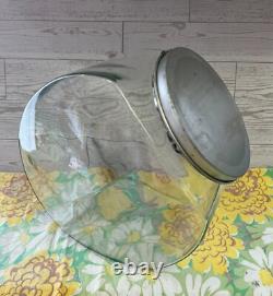 Vintage General Store Counter Glass Slanted Penny Candy Jar Flip Top Metal LID