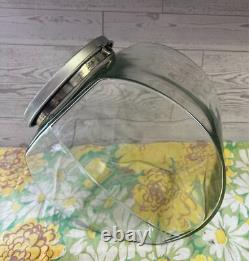 Vintage General Store Counter Glass Slanted Penny Candy Jar Flip Top Metal LID