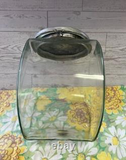 Vintage General Store Counter Glass Slanted Penny Candy Jar Flip Top Metal LID