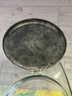 Vintage General Store Counter Glass Slanted Penny Candy Jar Flip Top Metal LID