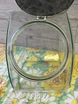 Vintage General Store Counter Glass Slanted Penny Candy Jar Flip Top Metal LID