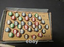 Vintage General Store Display 33 Czechoslovakia Cameo Rings Glass Top Showcase