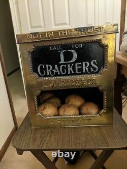 Vintage General Store Glass Front Crackers Tin/Brass Display Box(excellent cond)