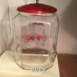 Vintage General Store LANCE Cracker Glass Counter Display JAR Lid 8 Sided Large