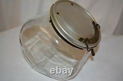 Vintage General Store Tilted Glass Counter Jar Cannister Candy Cookie Hinged Lid