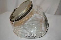 Vintage General Store Tilted Glass Counter Jar Cannister Candy Cookie Hinged Lid