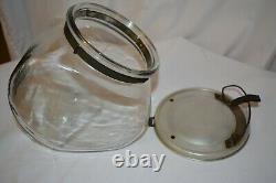 Vintage General Store Tilted Glass Counter Jar Cannister Candy Cookie Hinged Lid