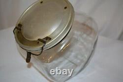 Vintage General Store Tilted Glass Counter Jar Cannister Candy Cookie Hinged Lid