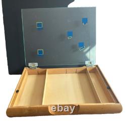 Vintage Gillette Maple wood glass top hinged counter top storage box