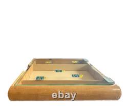 Vintage Gillette Maple wood glass top hinged counter top storage box