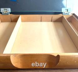 Vintage Gillette Maple wood glass top hinged counter top storage box
