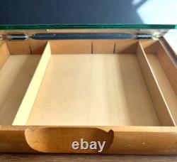 Vintage Gillette Maple wood glass top hinged counter top storage box