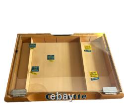 Vintage Gillette Maple wood glass top hinged counter top storage box