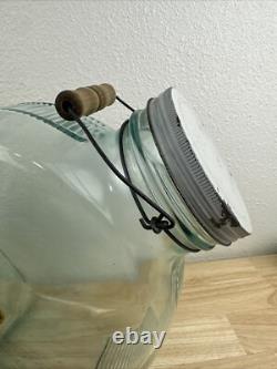 Vintage Glass Candy Jar Store Display Blue Glass Ribbed Slant Jar Societe Candy