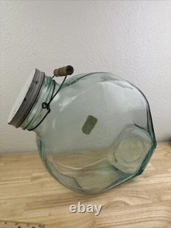 Vintage Glass Candy Jar Store Display Blue Glass Ribbed Slant Jar Societe Candy