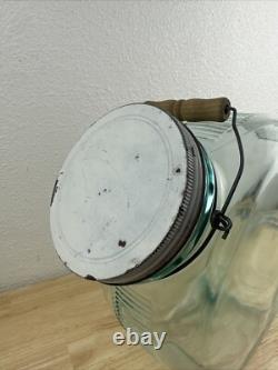 Vintage Glass Candy Jar Store Display Blue Glass Ribbed Slant Jar Societe Candy