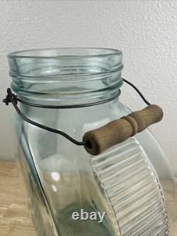 Vintage Glass Candy Jar Store Display Blue Glass Ribbed Slant Jar Societe Candy