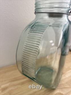 Vintage Glass Candy Jar Store Display Blue Glass Ribbed Slant Jar Societe Candy