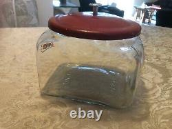 Vintage Glass Lance Cracker Jar Store Display with original red lid
