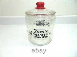 Vintage Glass Store Counter Top Jar & Lid-Tom's Toasted Peanuts, 1 Gallon