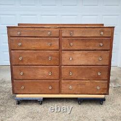 Vintage Hardware Store or General Store Counter with 10 Drawers & Glass Knobs