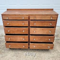 Vintage Hardware Store or General Store Counter with 10 Drawers & Glass Knobs