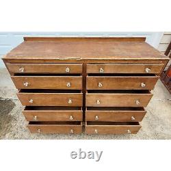 Vintage Hardware Store or General Store Counter with 10 Drawers & Glass Knobs