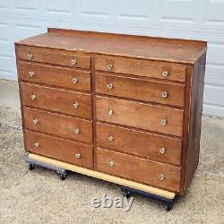 Vintage Hardware Store or General Store Counter with 10 Drawers & Glass Knobs