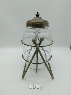 Vintage Hazel Atlas Glass Counter Store Display Canister Jar with Lid & Stand 10T