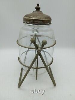 Vintage Hazel Atlas Glass Counter Store Display Canister Jar with Lid & Stand 10T