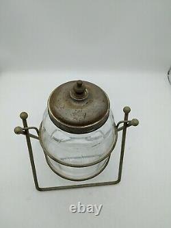 Vintage Hazel Atlas Glass Counter Store Display Canister Jar with Lid & Stand 10T