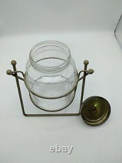 Vintage Hazel Atlas Glass Counter Store Display Canister Jar with Lid & Stand 10T